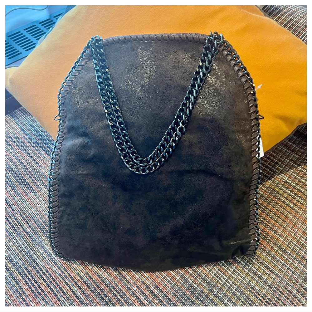 Distressed vegan Leather Paris Chain Dark Brown Fashion Stylish Bag